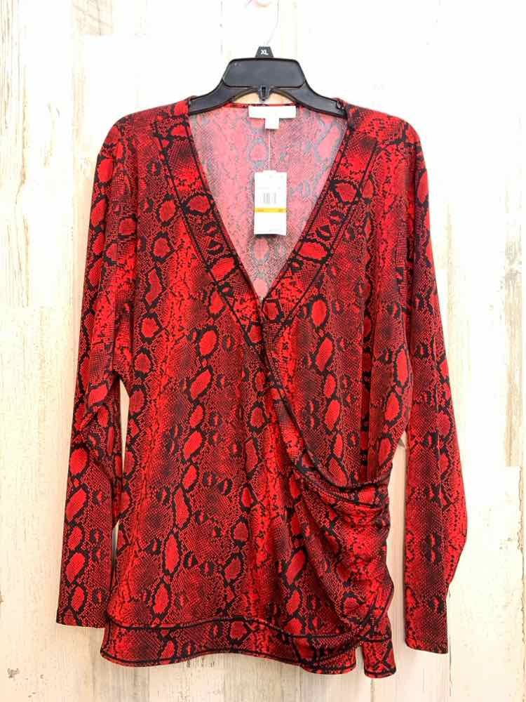 NWT MICHAEL KORS PLUS SIZES Size 3X RED/BLK SNAKESKIN LONG SLEEVES TOP
