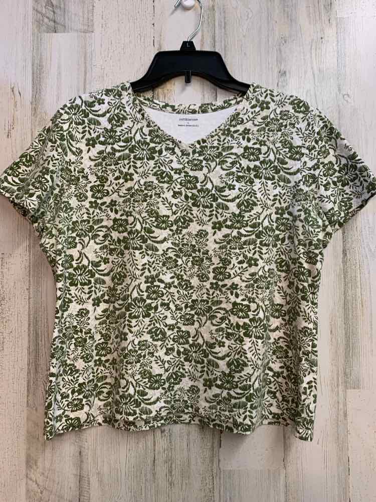 CROFT & BARROW Tops Size L GRN/WHT Floral SHORT SLEEVES TOP