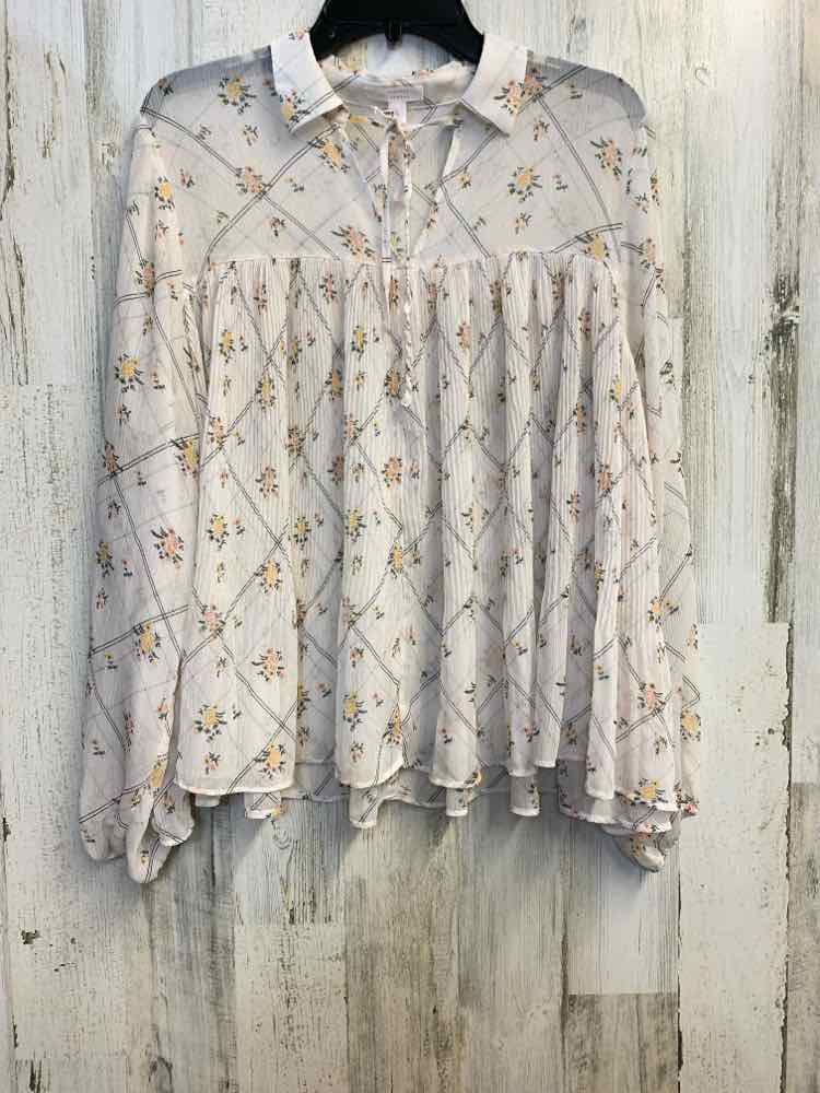 PRE-OWNED LAUREN CONRAD Tops Size L White Floral LONG SLEEVES TOP