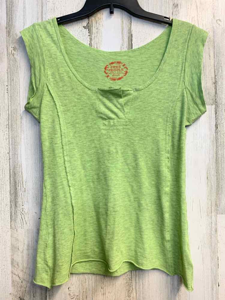 PRE-OWNED FREE PEOPLE Tops Size M Lime Green CAP SLEEVE TOP
