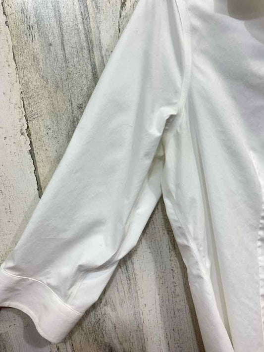 PRE-OWNED TALBOTS Tops Size 14P White Solid 3/4 SLEEVE Blouse/COLLARED BUTTON DO