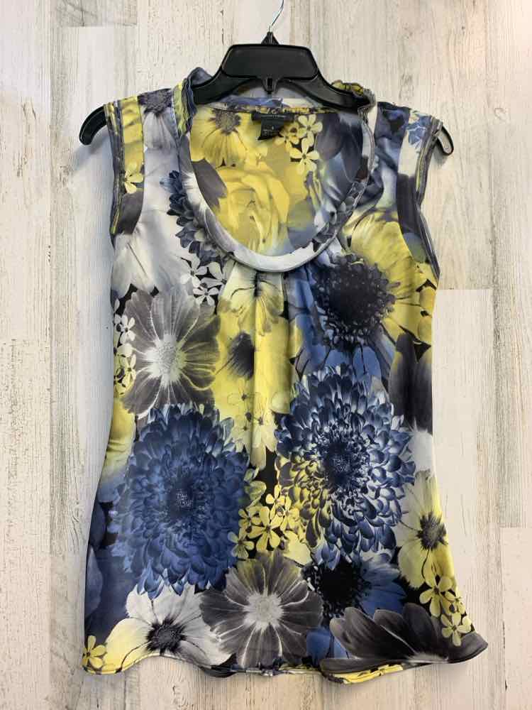 PRE-OWNED SPENSE Tops Size S BLU/WHT/YLOW Floral SLEEVELESS TOP
