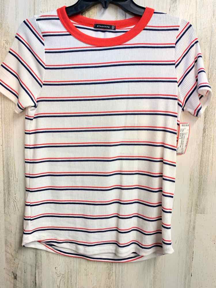 PRE-OWNED STACCATO Tops Size S WHT/NVY/RED Stripe SHORT SLEEVES TOP