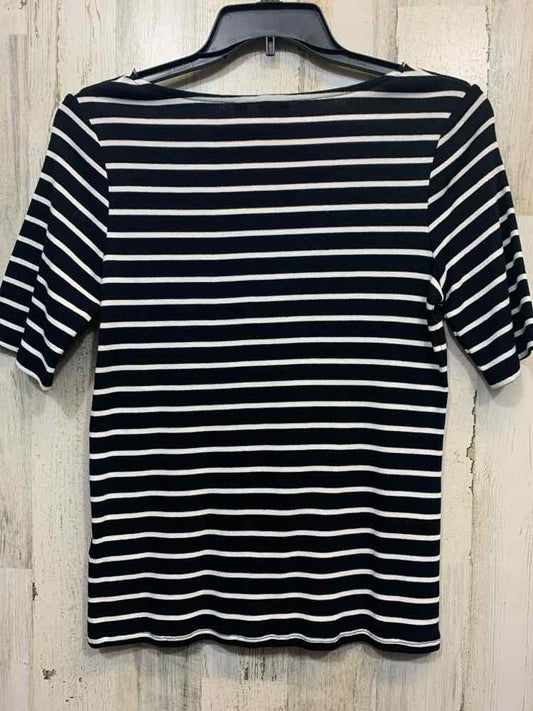 NWT RAFAELLA Tops Size M BLK/WHT Stripe 3/4 SLEEVE TOP/EMBROIDERED COLLAR