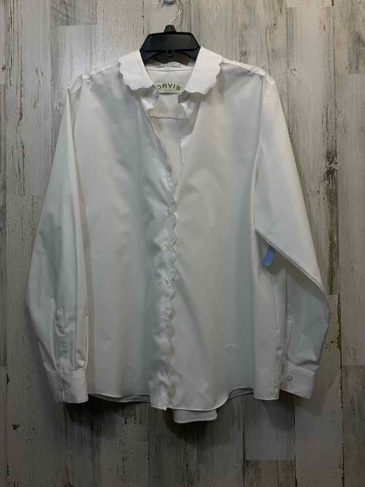 PRE-OWNED ORVIS PLUS SIZES Size 20 White Solid BUTTON UP TOP/WHITE LONG SLEEVE S