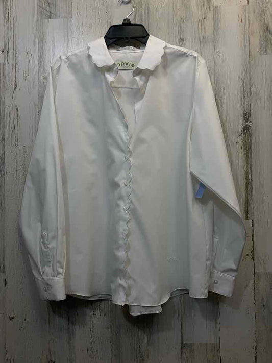 PRE-OWNED ORVIS PLUS SIZES Size 20 White Solid BUTTON UP TOP/WHITE LONG SLEEVE S