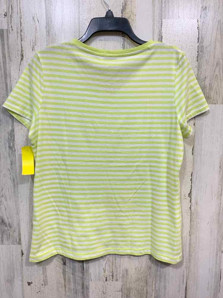 PRE-OWNED ZENERGY BY CHICO'S/HORIZONTAL STRIPE SHORT-SLEEVE V-NECK W/ METALLIC E