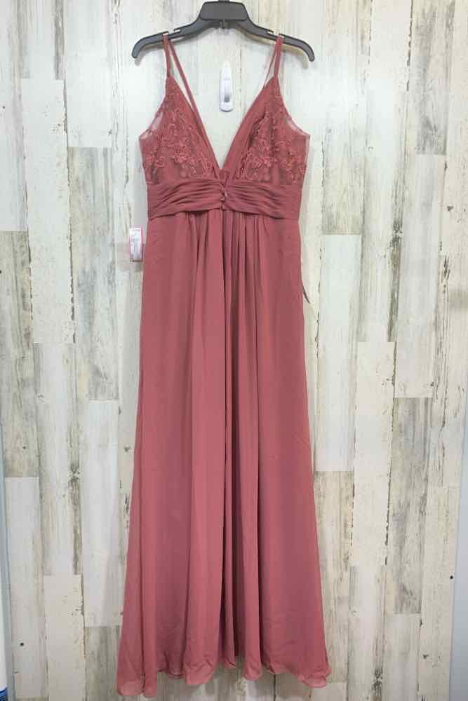 NWT AZAZI/V-NECK RUCHED WAIST FLOOR-LENGTH FORMAL DRESS W/ SPAGHETTI STRAPS