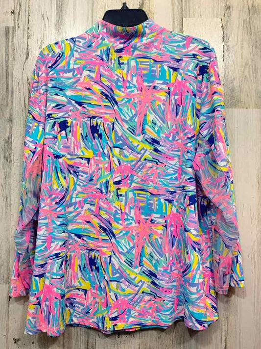 PRE-OWNED PLUS SIZES Size 1X NEON PINK/YLLOW/BLUE/LVNDR BRUSH MARKS Shirt/HALF Z