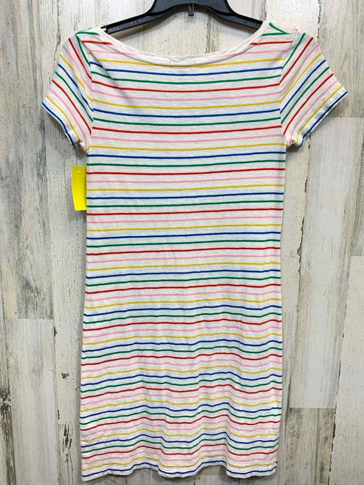 PRE-OWNED J CREW Tops Size S WHITE W Multi-Color Stripe SHORT SLEEVES Tank /SCOO