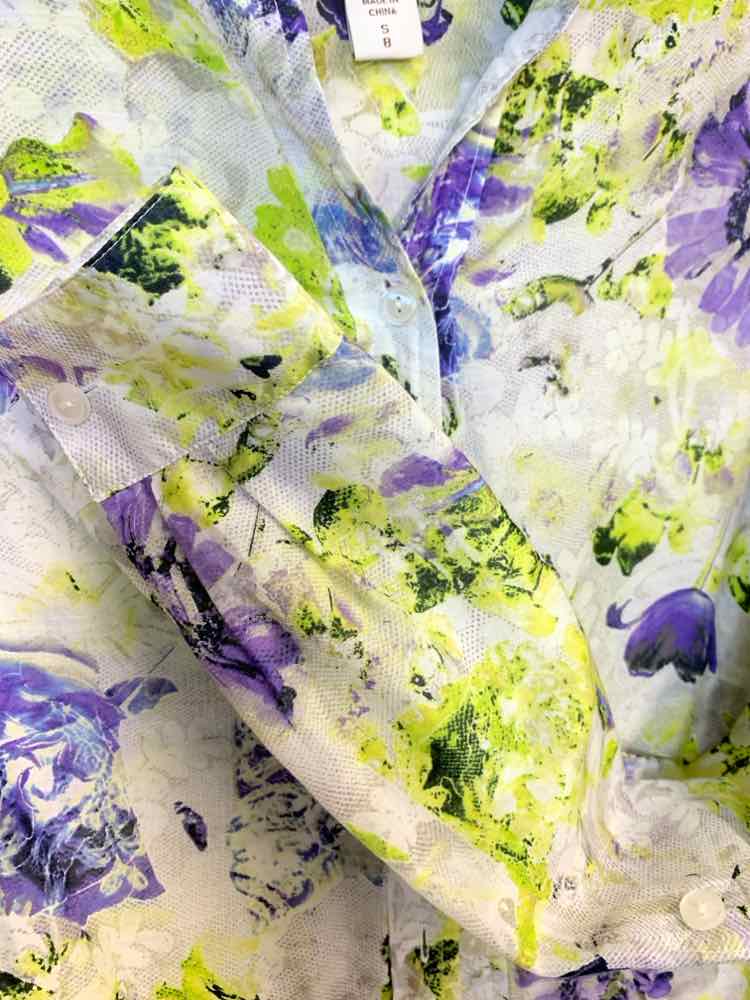 PRE-OWNED COLDWATER CREEK Tops Size 8 GRN/WHT/PRPL Floral LONG SLEEVES TOP
