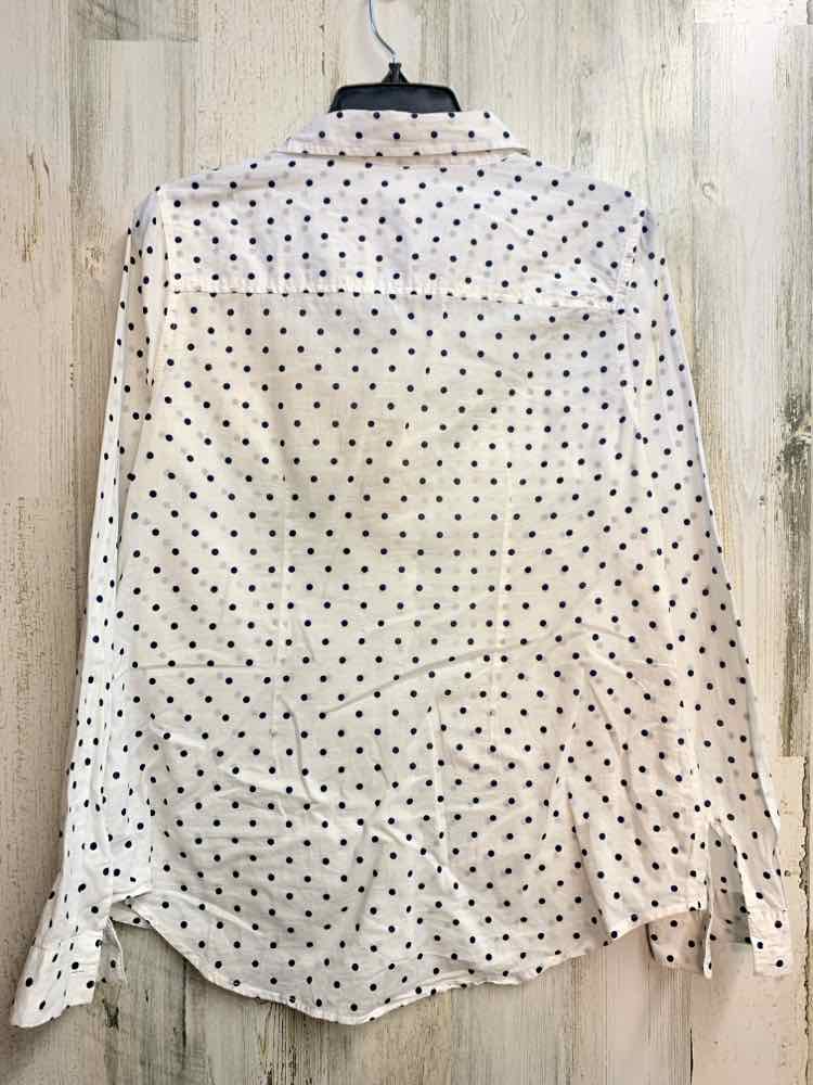 PRE-OWNED RED CAMEL Tops Size L WHT/NAVY Polka Dot LONG SLEEVES TOP