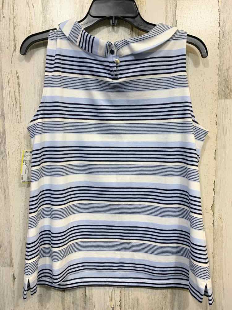 PRE-OWNED TALBOTS Tops Size L WHT/LGT BLU/BLK Stripe SLEEVELESS Blouse
