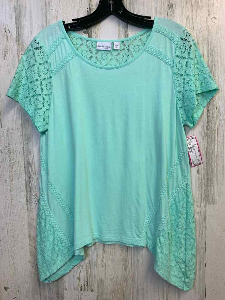 PRE-OWNED KIM ROGERS Tops Size PM AQUA SHORT SLEEVES TOP