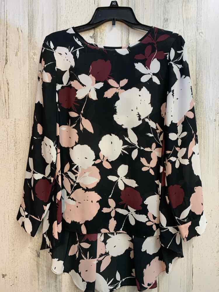 PRE-OWNED VINCE CAMUTO Tops Size S BLK/PNK/PLM Floral LONG SLEEVES TOP