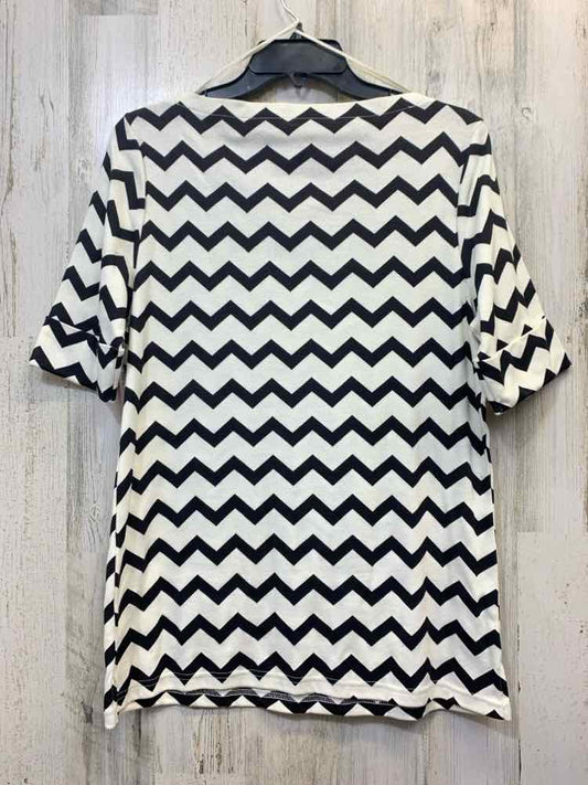KIM ROGERS Size L WHT/BLK SS TOP CHEVRON ZIGZAG