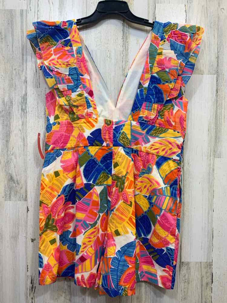 PRE-OWNED Size XL J. MARIE BOTTOMS Multi-Color Floral RUFFLE SLEEVE Romper/SLEEV