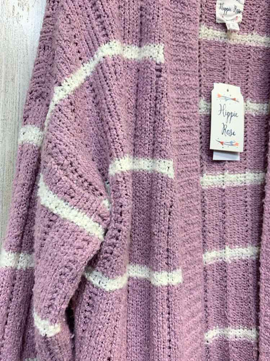 NWT HIPPIE ROSE Tops Size L LILAC/WHT Stripe CARDIGAN Cardigan