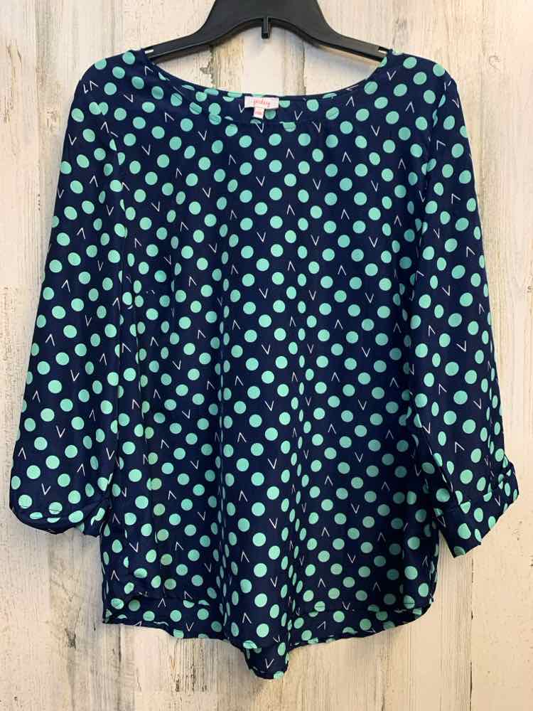 PRE-OWNED PIXLEY Tops Size L BLU/AQUA Polka Dot LONG SLEEVES TOP