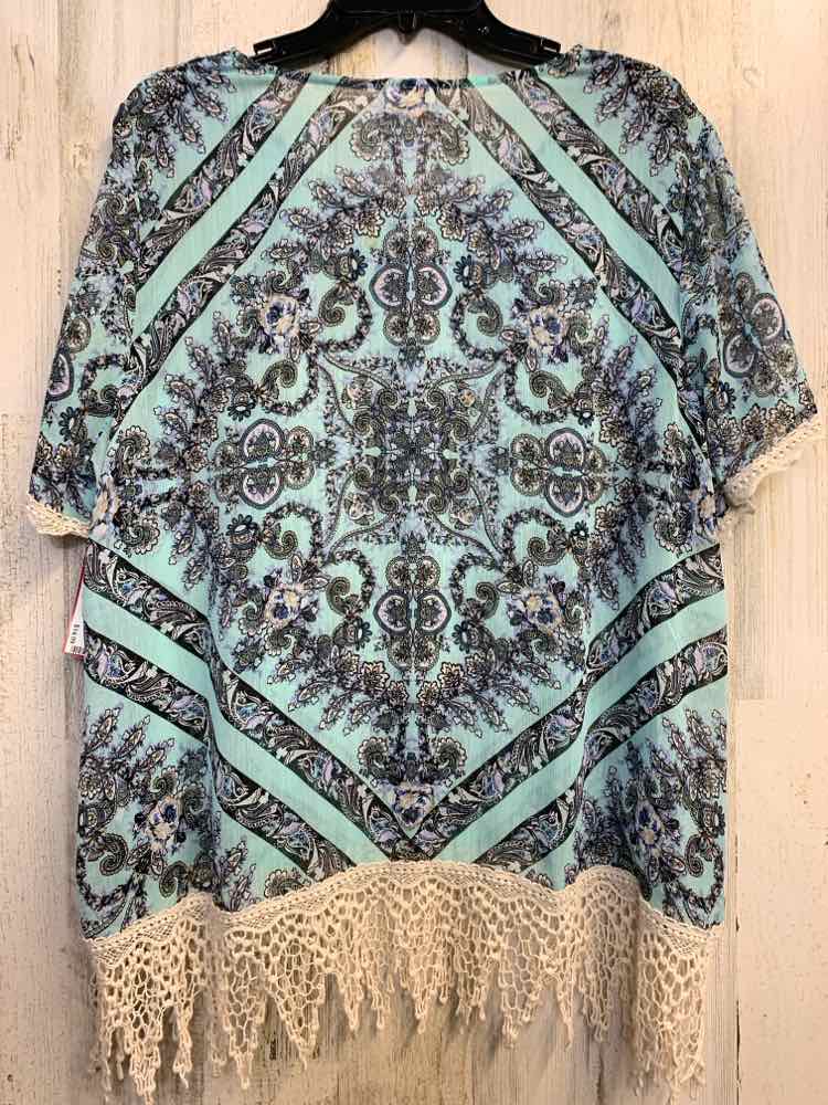 EYESHADOW PLUS SIZES Size 2X MINT/BLK SHEER FILIGREE SHORT SLEEVES TOP