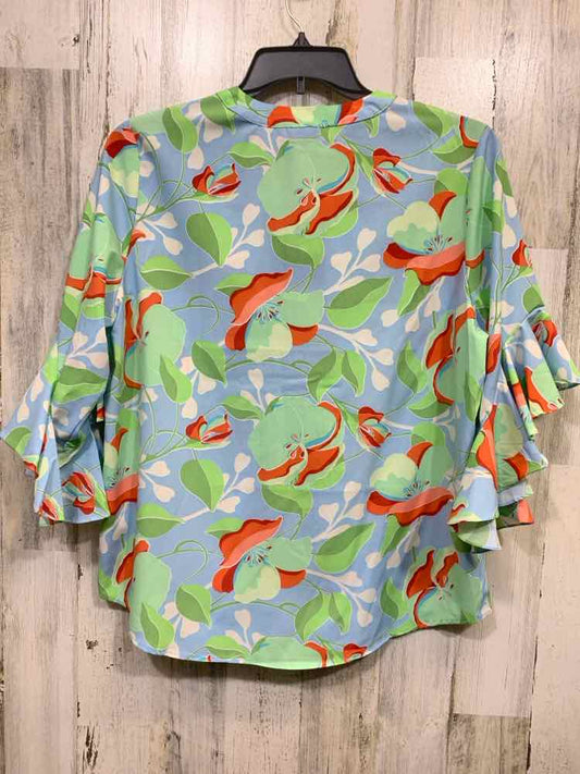 NWT GIGIO Tops Size S BLU/GRN/ORNG Floral 3/4 SLEEVE/PLEATED V NECK Blouse