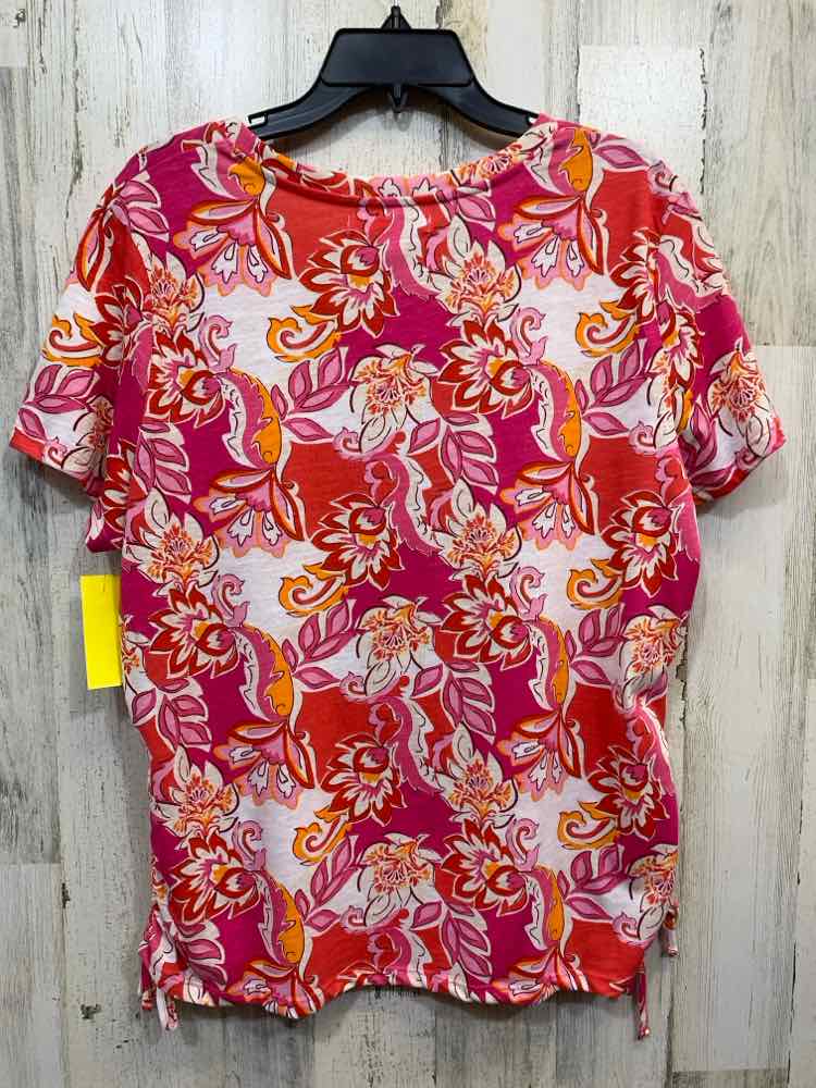 PRE-OWNED JUNIPER + LIME Size XL WHT/RED/ORG Floral SHORT SLEEVES/V NECK Blouse