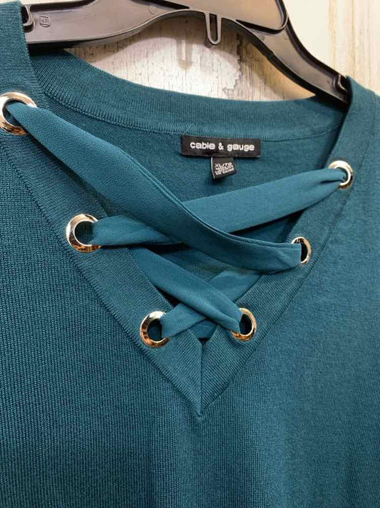 PRE-OWNED CABLE&GAUGE Tops Size XL Teal Solid LONG SLEEVE Sweater/TEAL LONG SLEE