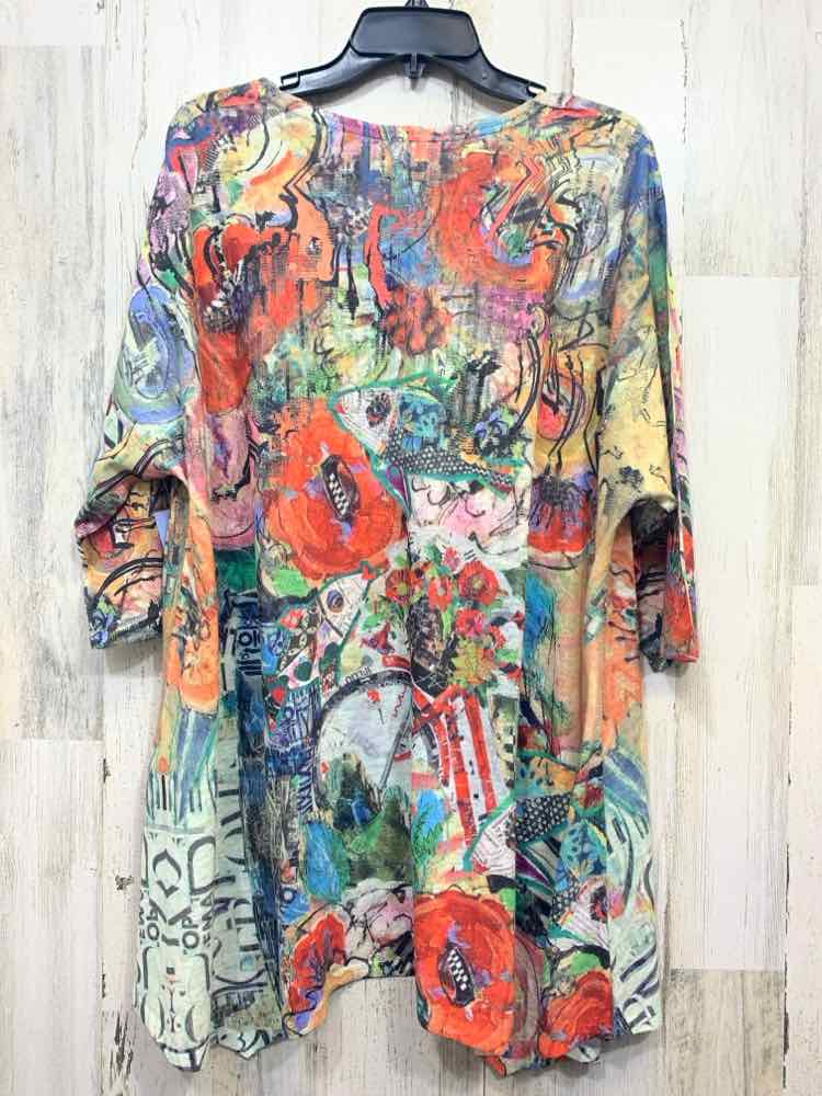 PRE-OWNED ET LOIS PLUS SIZES Size 1X Multi-Color ABSTRACT 3/4 LENGTH Shirt/MULTI