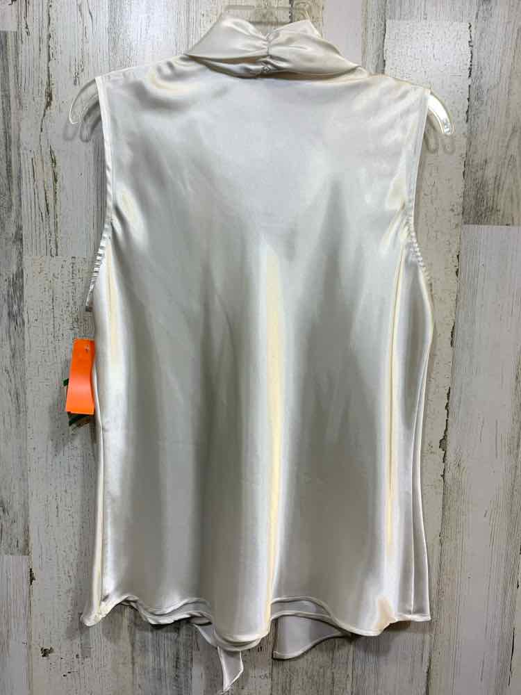 NWT KASPER Size L Tops Cream SLEEVELESS V NECK/FRONT TIE Blouse