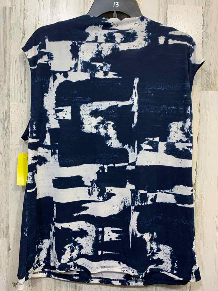 NWT DONNA KARAN Tops Size XL BLUE/WHT SHEER SLEEVELESS ABSTRACT E Blouse