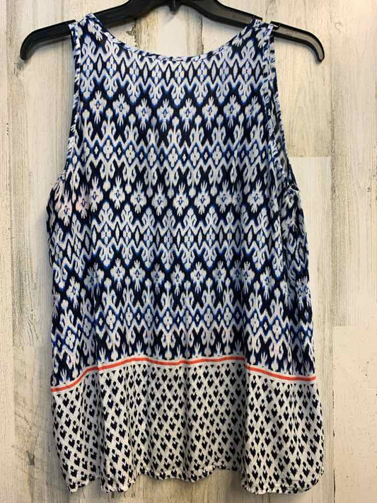 PRE-OWNED FADED GLORY Tops Size X BLU/WHT PATTERNED STRIPE SLEEVELESS TOP