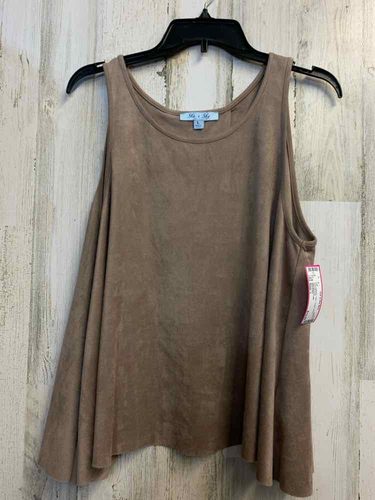 PRE-OWNED SHE & SKY Tops Size L Taupe Velour SLEEVELESS TOP/OPE BACK FLAB