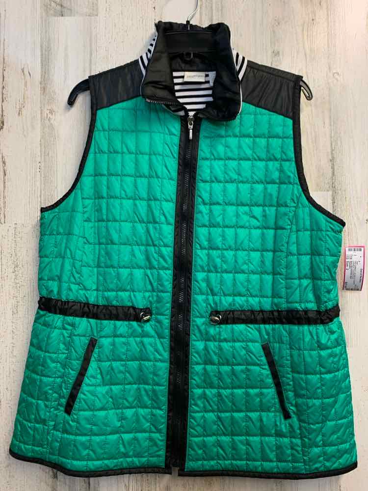 PRE-OWNED ZENERGY JACKETS / COATS Size 2 GRN/BLK SLEEVELESS Vest/QUILTED PUFFER