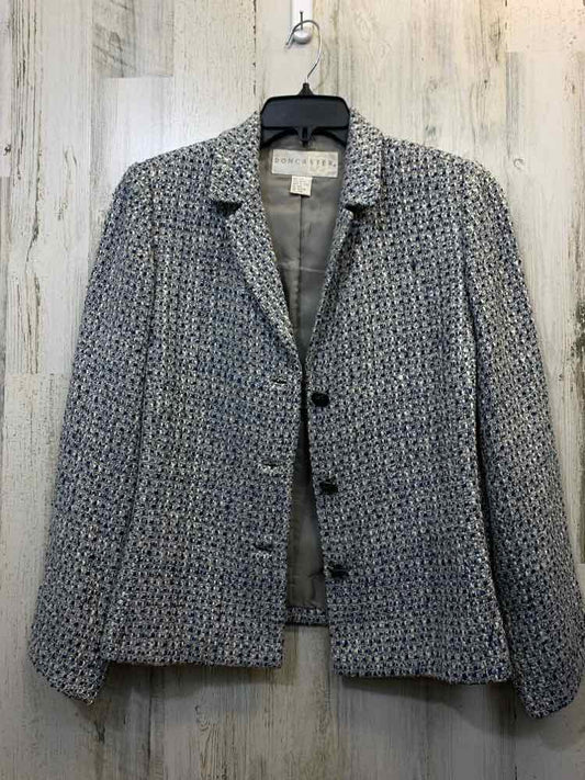PRE-OWNED DONCASTER JACKETS / COATS Size 16 WHITE/BLUE/BLACK TWEED JACKET Jacket