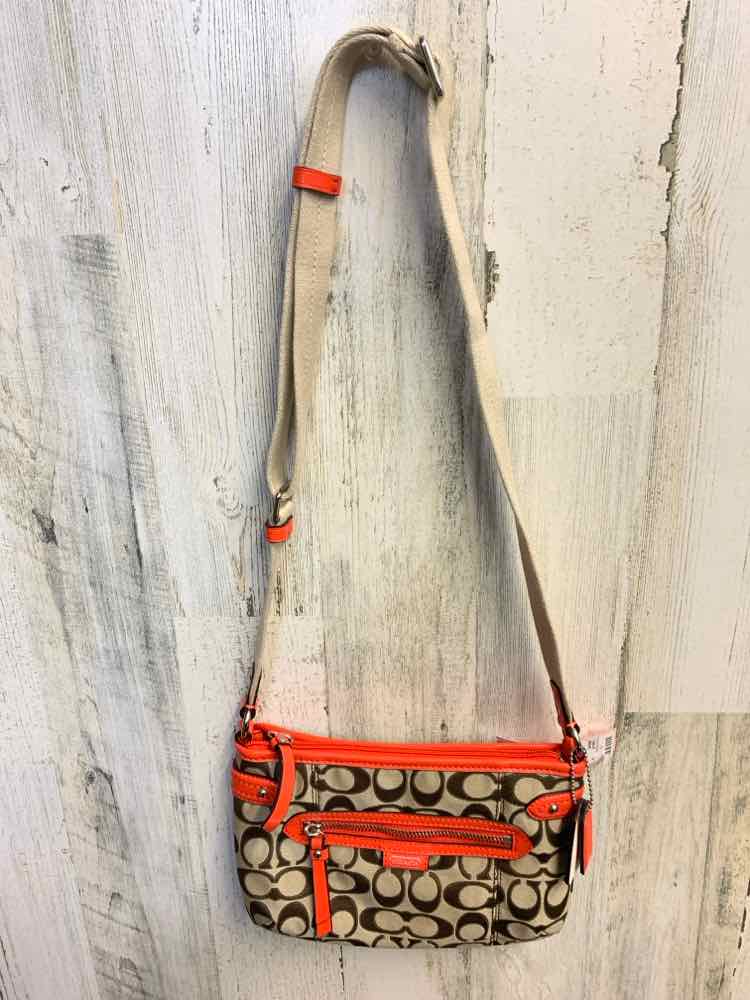 PRE-OWNED COACH BRN/TAN/ORG Purse