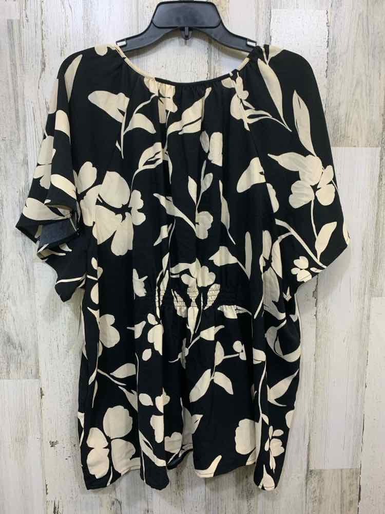 PRE-OWNED ANA VIV Size 3X BLK/CRM Floral RUFFLE SLEEVE Blouse/TIE DETAIL AT FRON