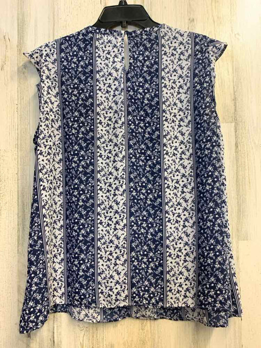PRE-OWNED ELLE Tops Size XL BLUE/WHITE Floral SLEEVELESS TOP/NAVY BLUE & WHITE F