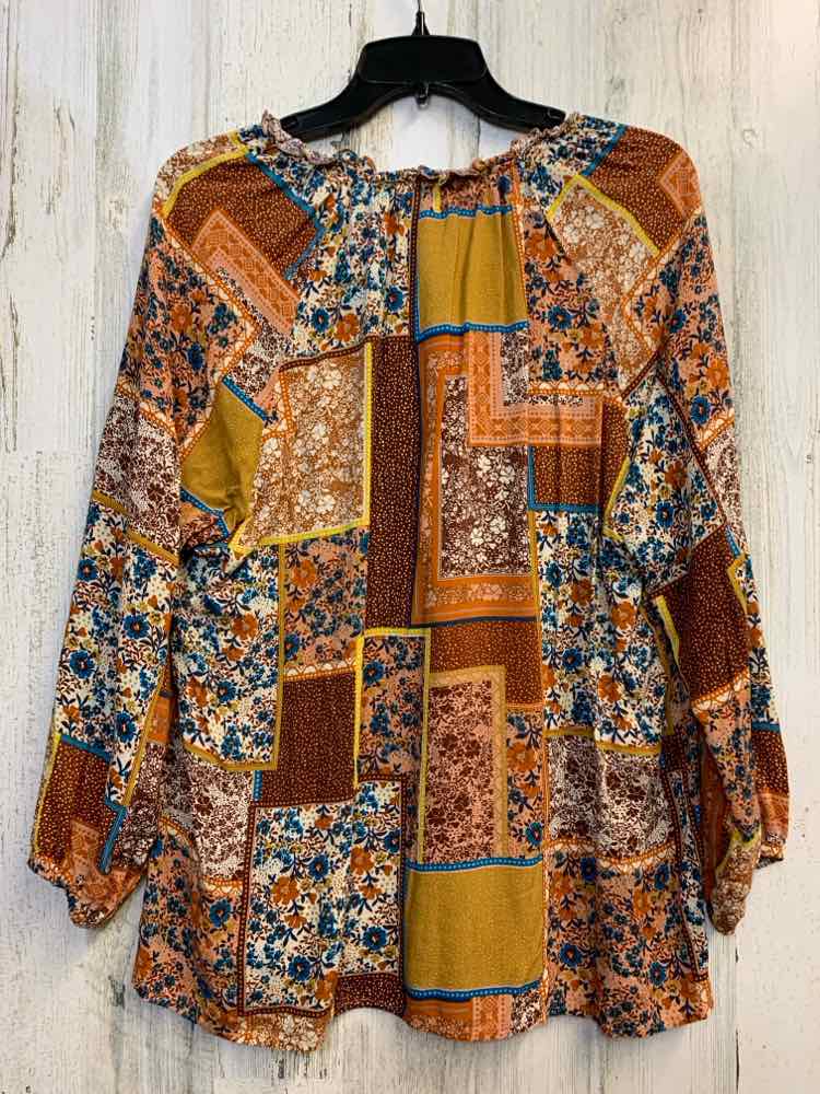 GRAND & GREENE Tops Size L ORG/RUST/BLU Patchwork LONG SLEEVES TOP