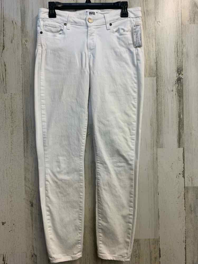 PRE-OWNED Size 8 PAIGE BOTTOMS White Denim DENIM Solid JEANS Jeans/WHITE DENIM J