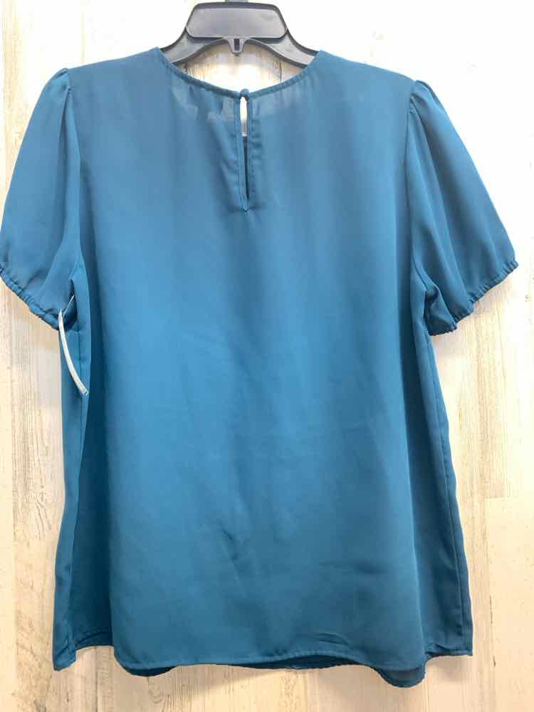 PRE-OWNED WHO WHAT WEAR Tops Size L Teal Solid SHORT SLEEVES TOP/TEAL SHORT SLEE