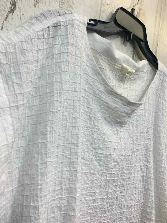 PRE-OWNED EILEEN FISHER Tops Size L White SQUARE(S) SHORT SLEEVES Blouse/SQUARE
