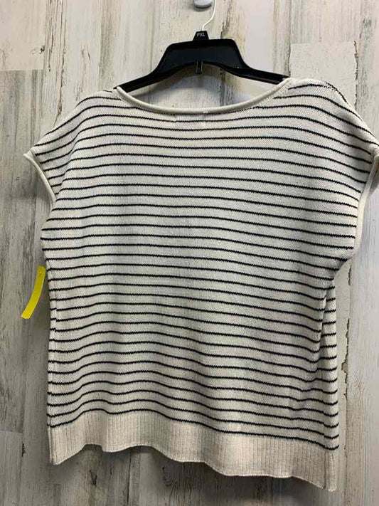 NWT THE WORKSHOP Tops Size L BLACK & WHITE KNIT Stripe BUTTON DOWN Blouse