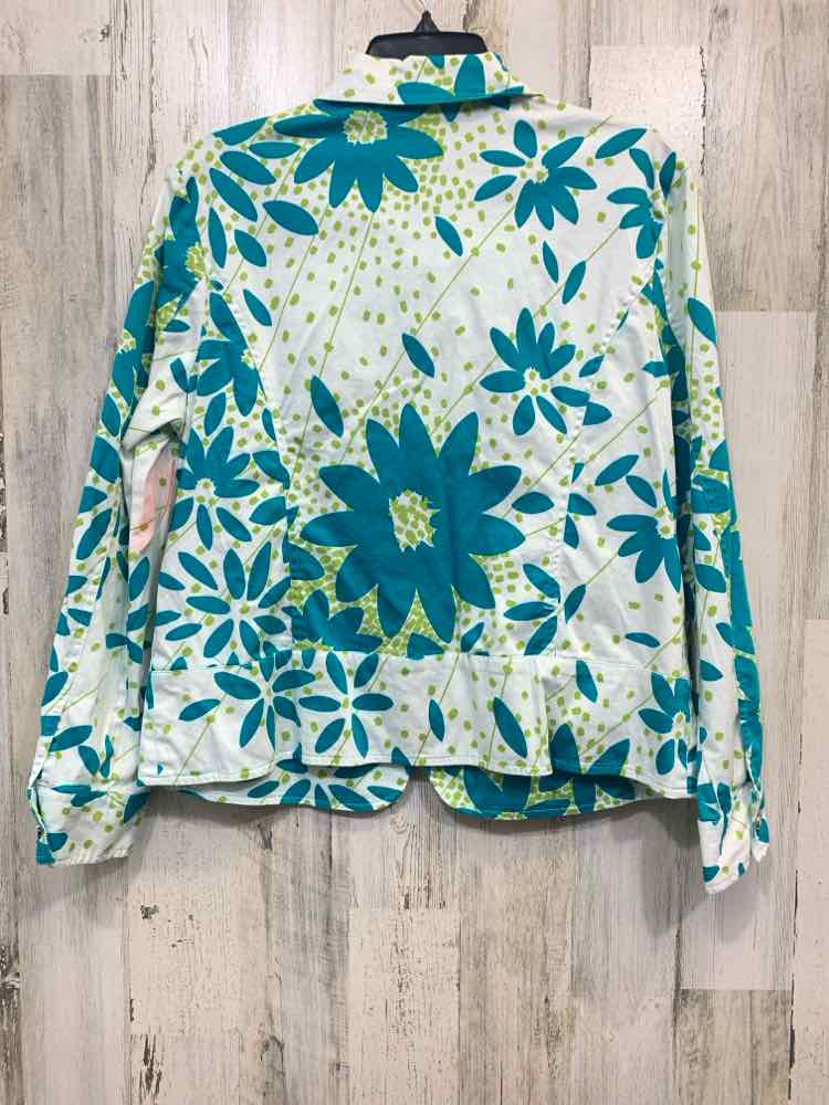 PRE-OWNED ERIN LONDON JACKETS / COATS Size L WHT/GRN/AQUA Jacket (Outdoor)/ZIP U