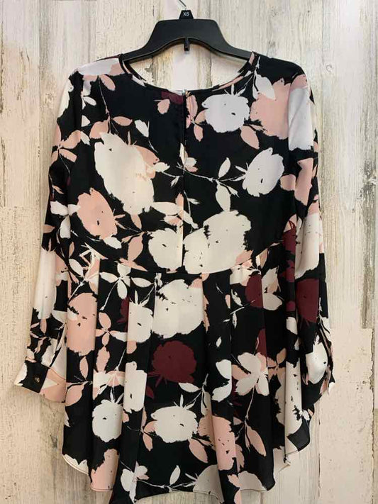 PRE-OWNED VINCE CAMUTO Tops Size S BLK/PNK/PLM Floral LONG SLEEVES TOP