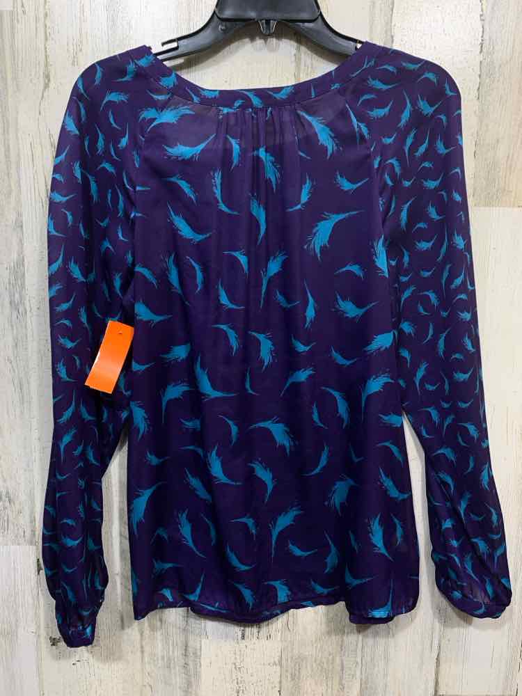 PRE-OWNED LOFT Tops Size S PRP/TEAL Print SHEER Blouse