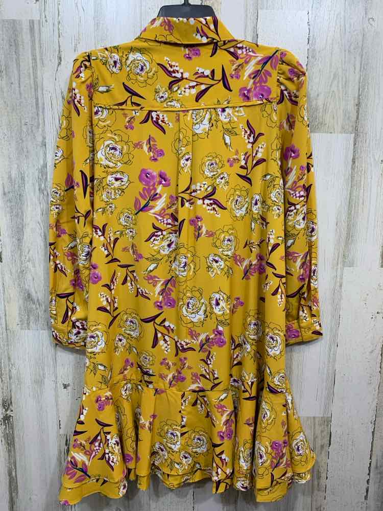 NWT GIGIO Size M Dresses YELLOW/ WHT/PURPLE FLORAL LONG SLEEVES Dress
