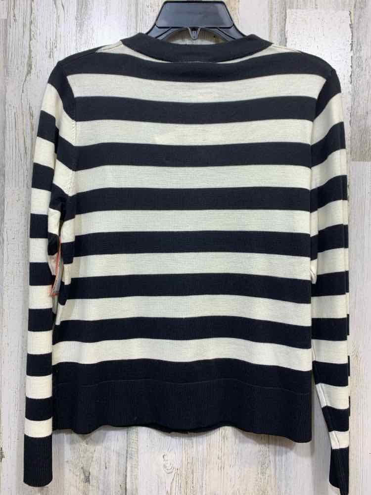 NWT CABLE&GAUGE Size PM Tops BLK/WHT STRIPES LONG SLEEVES GOLD BUTTONS CARDIGAN