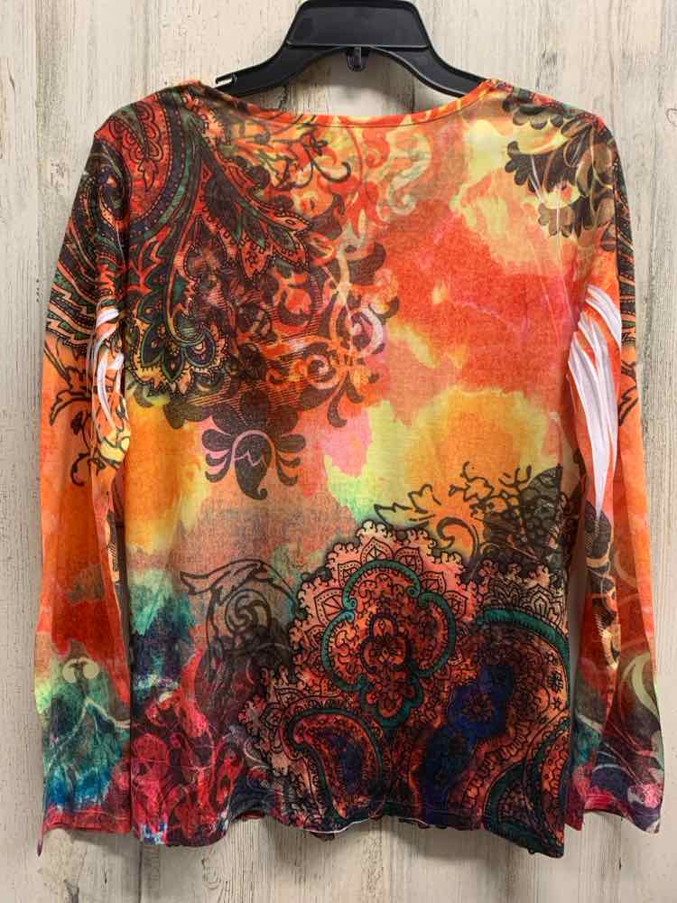 NEW DIRECTIONS Tops Size L ORG/YEL/GRN MEDALION LONG SLEEVES TOP