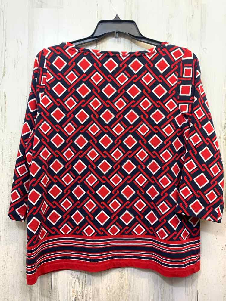 PRE-OWNED TALBOTS PLUS SIZES Size 1X WHT/RED/NVY Geometric 3/4 SLEEVE TOP