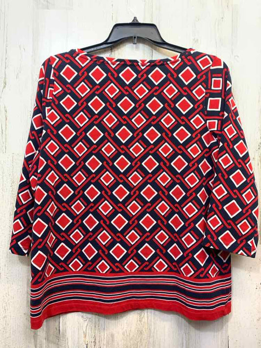 PRE-OWNED TALBOTS PLUS SIZES Size 1X WHT/RED/NVY Geometric 3/4 SLEEVE TOP